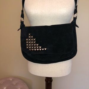 Tylie Malibu Black Suede Studded Messenger Bag